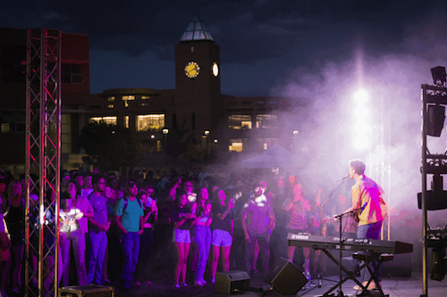 students at a concert on the west lawn